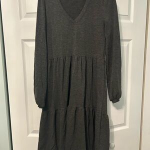 Dark Gray V-Neck Long Sleeve Dress/Top